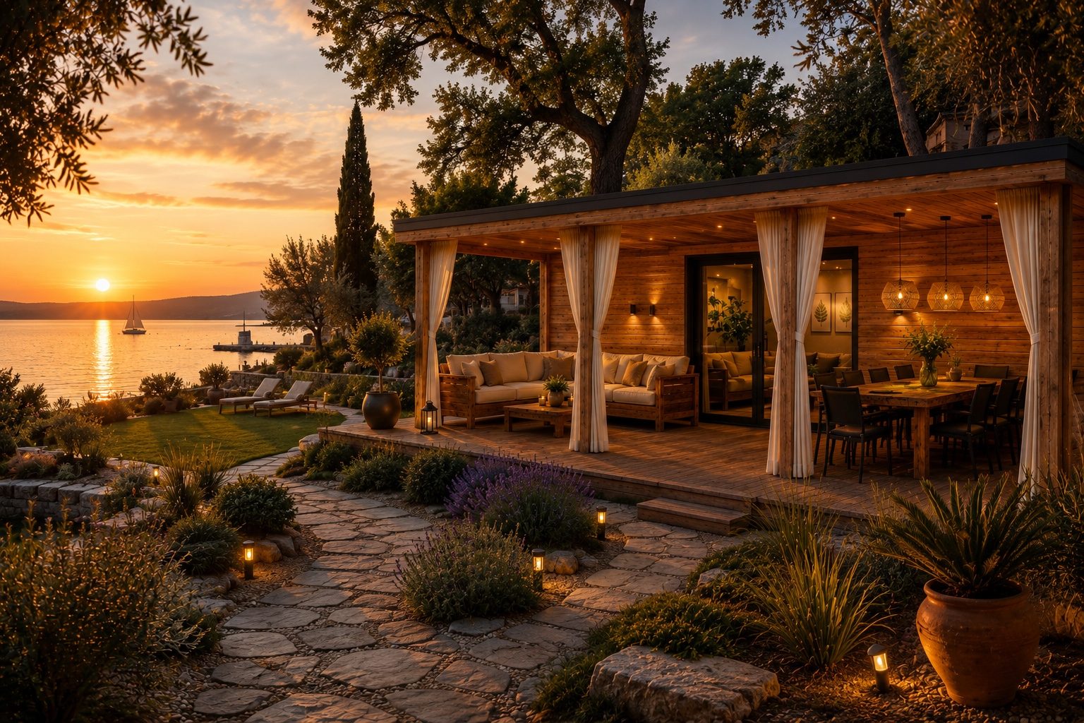 Beach Cabana a balatoni naplementében