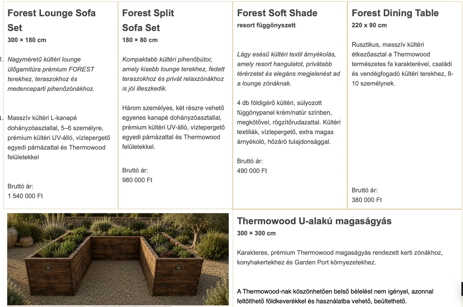 forest kültéri bútorok árlista