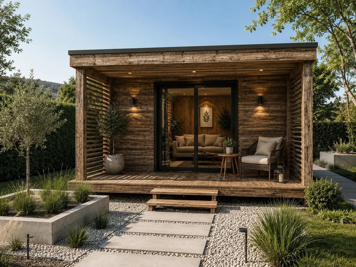 forest horizon modern kertben Forest Horizon Thermowood prémium fa kerti ház garden office és vendégház funkcióval