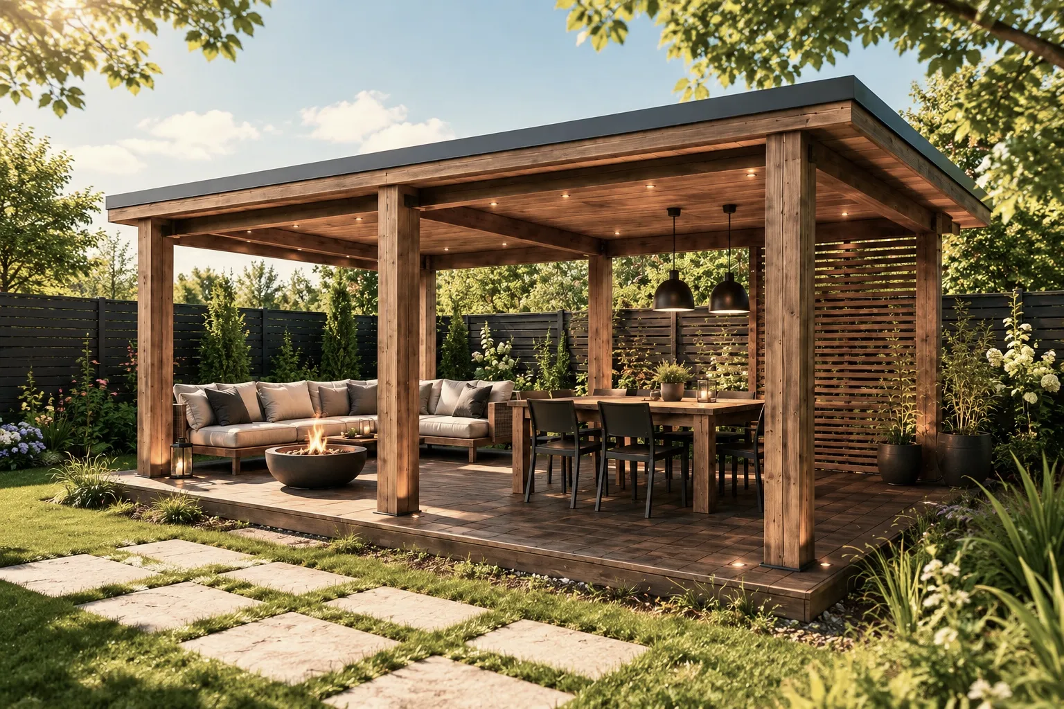 Forest Lounge Terrace 400 fedett fa kerti lounge terasz kültéri nappali hangulattal