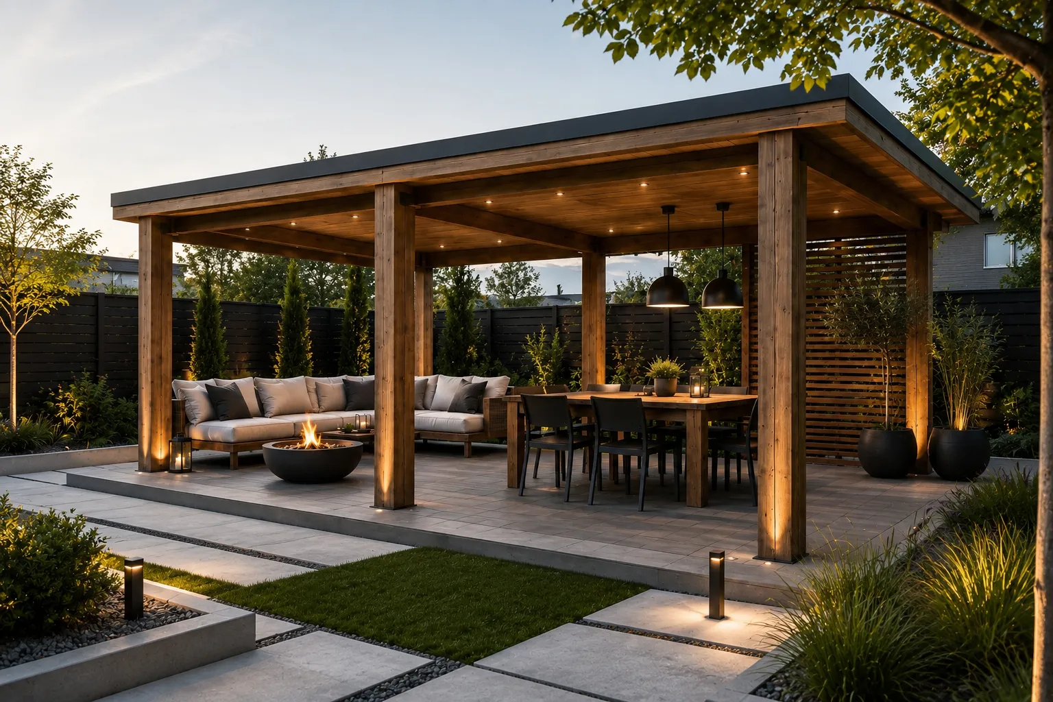 Forest Lounge Terrace 400 fedett fa kerti lounge terasz kültéri nappali hangulattal