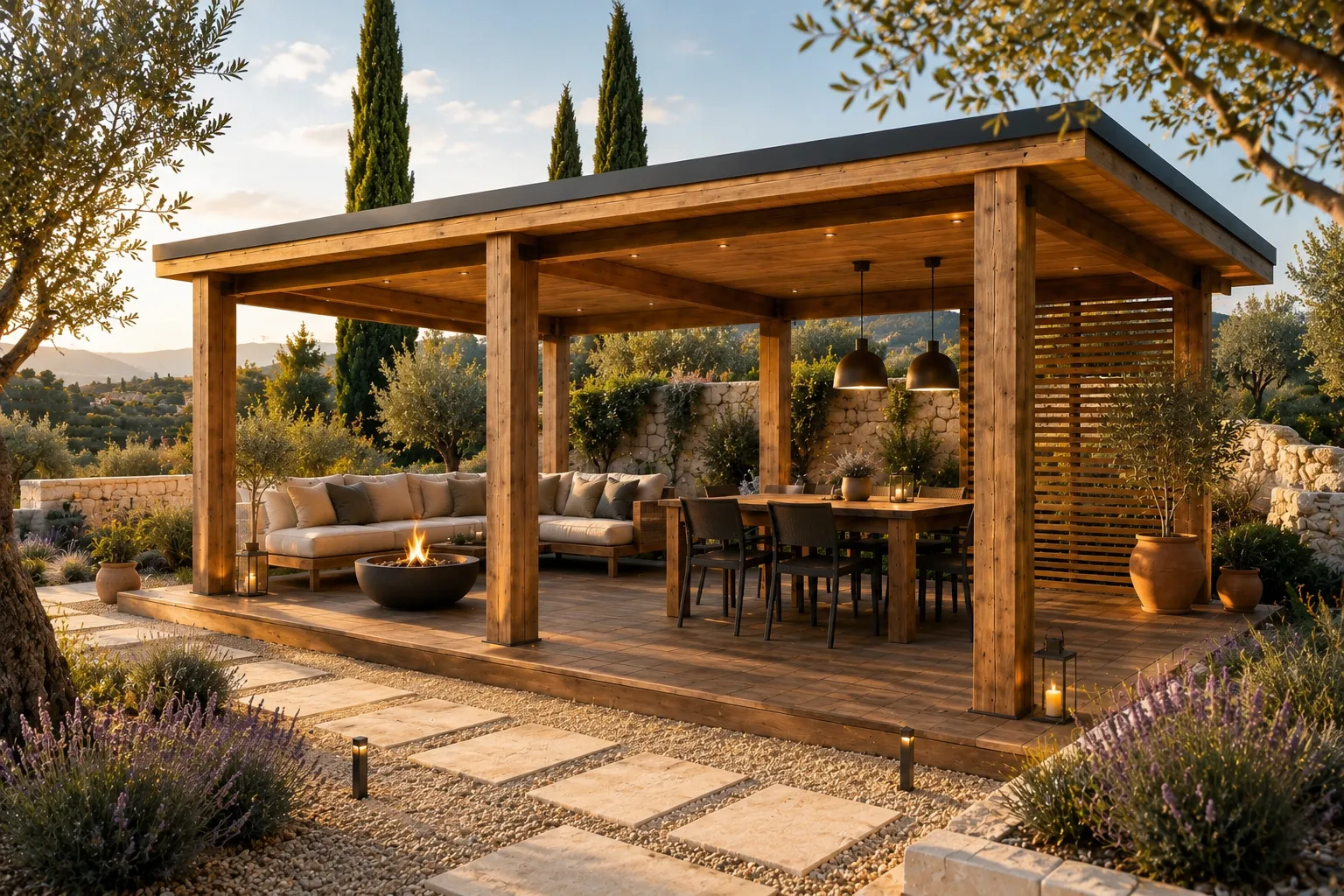 Forest Lounge Terrace 400 fedett fa kerti lounge terasz kültéri nappali hangulattal