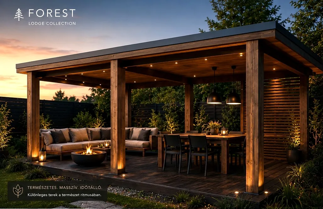 Forest Lounge Terrace 400 fedett fa kerti lounge terasz kültéri nappali hangulattal