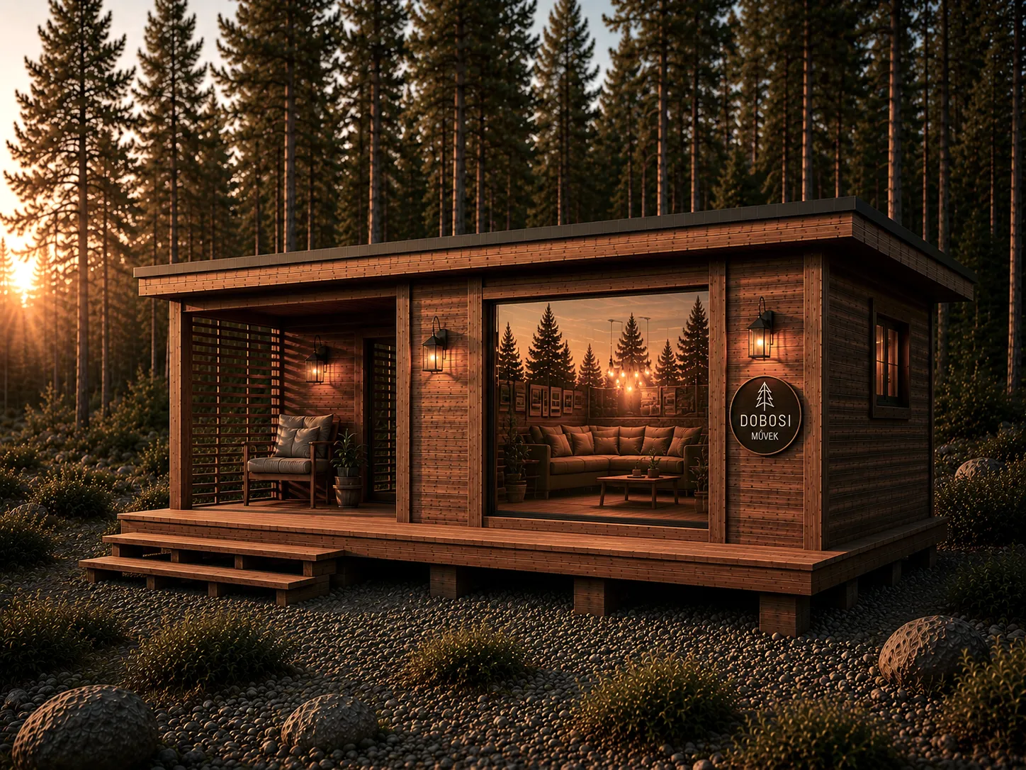 Forest Lodge 500 rusztikus Thermowood fa kerti vendégház természetes környezetben