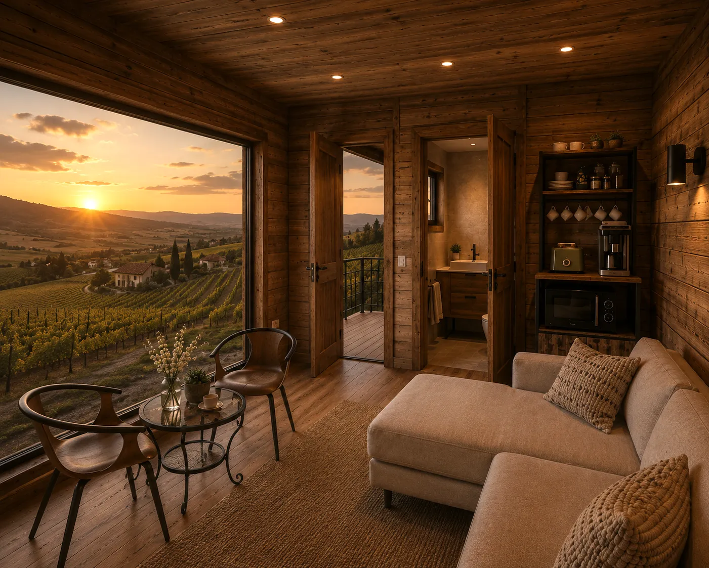 forest lodge borvidék naplemente Forest Lodge 500 rusztikus Thermowood fa kerti vendégház természetes környezetben