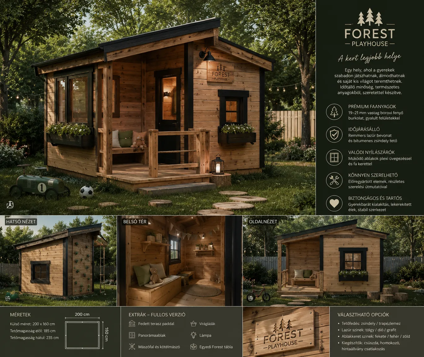 Forest Mini Lodge Kid prémium fa játszóház kertbe Thermowood burkolattal